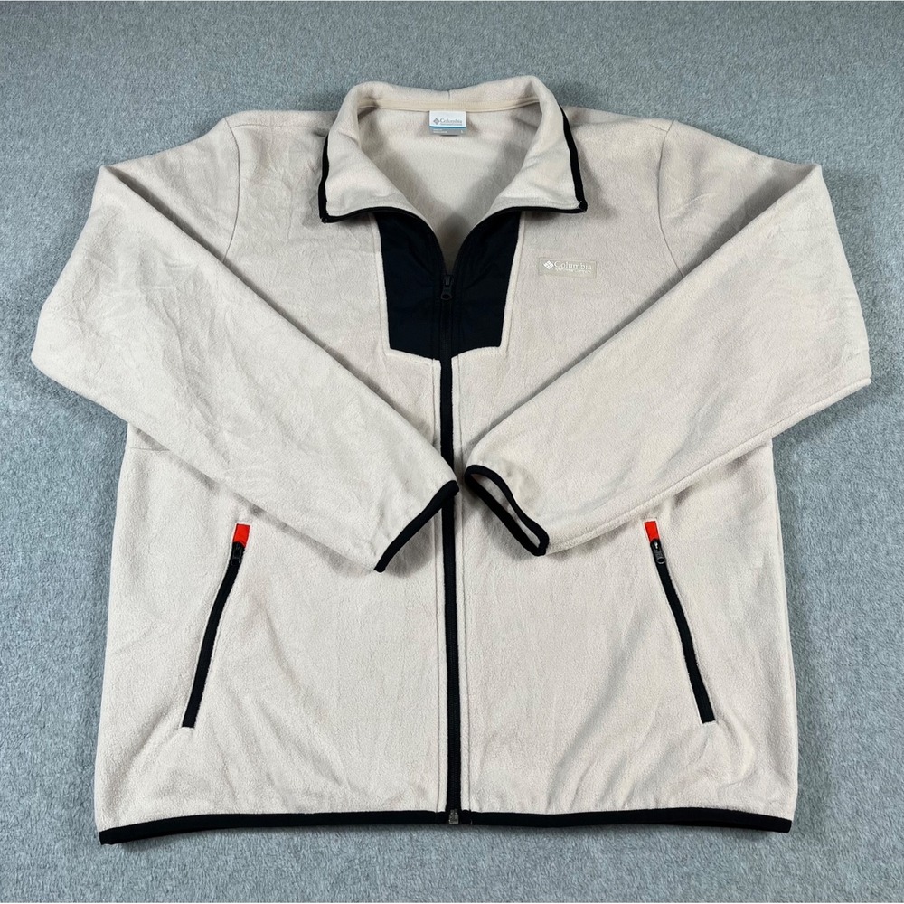 Columbia Men Sequoia Grove Full Zip Fleece Jacket Cream Black AM0596 Size L